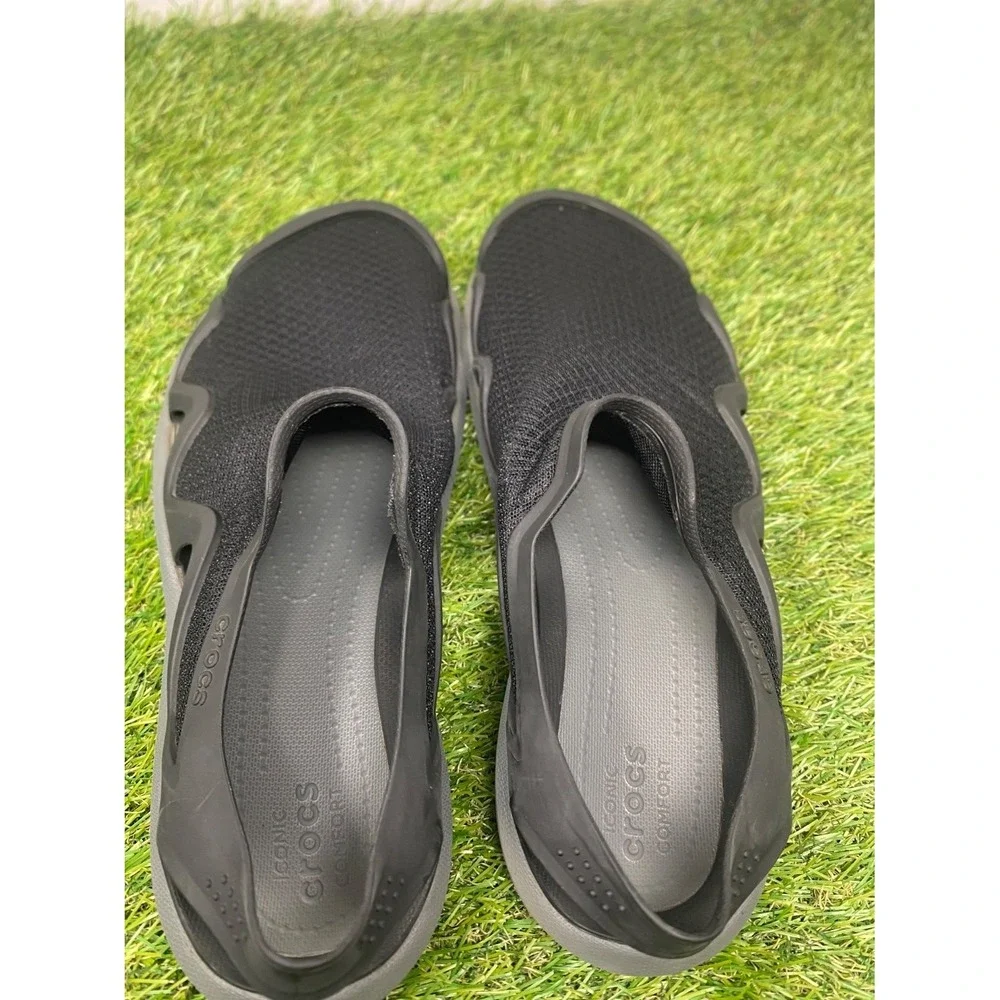 Crocs Swiftwater Mesh Wave Mens Black Gray Slingback Water Sandals US 10
